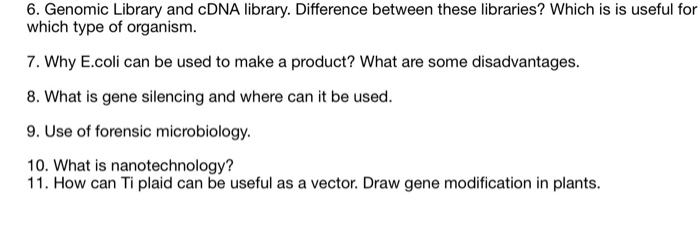 Solved 6. Genomic Library and cDNA library. Difference | Chegg.com