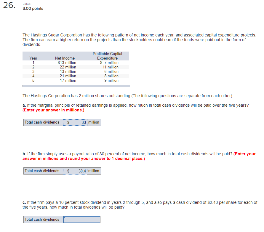 Solved 26. value 3.00 points The Hastings Sugar Corporation