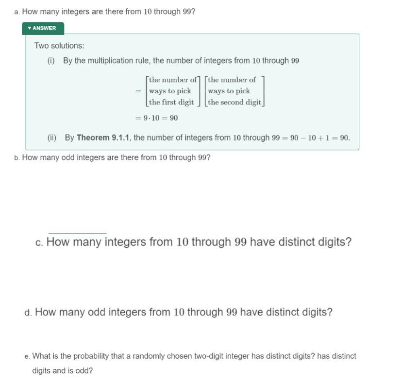 Solved a. How many integers are there from 10 through 99? | Chegg.com
