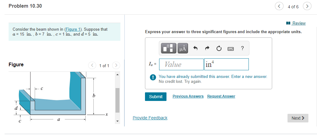 Solved Problem 10.30 4 of 6 Review Consider the beam shown | Chegg.com