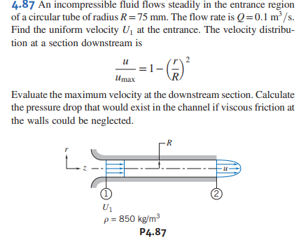 Solved 4.87 An incompressible fluid flows steadily in the | Chegg.com