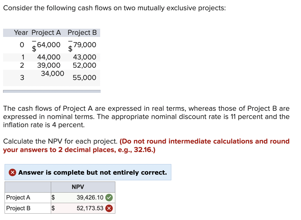 Solved Consider the following cash flows on two mutually | Chegg.com