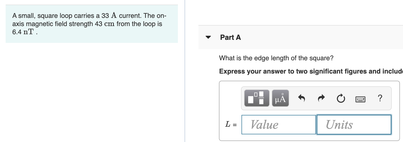 Solved A Small Square Loop Carries A 33 A Current The O Chegg Com