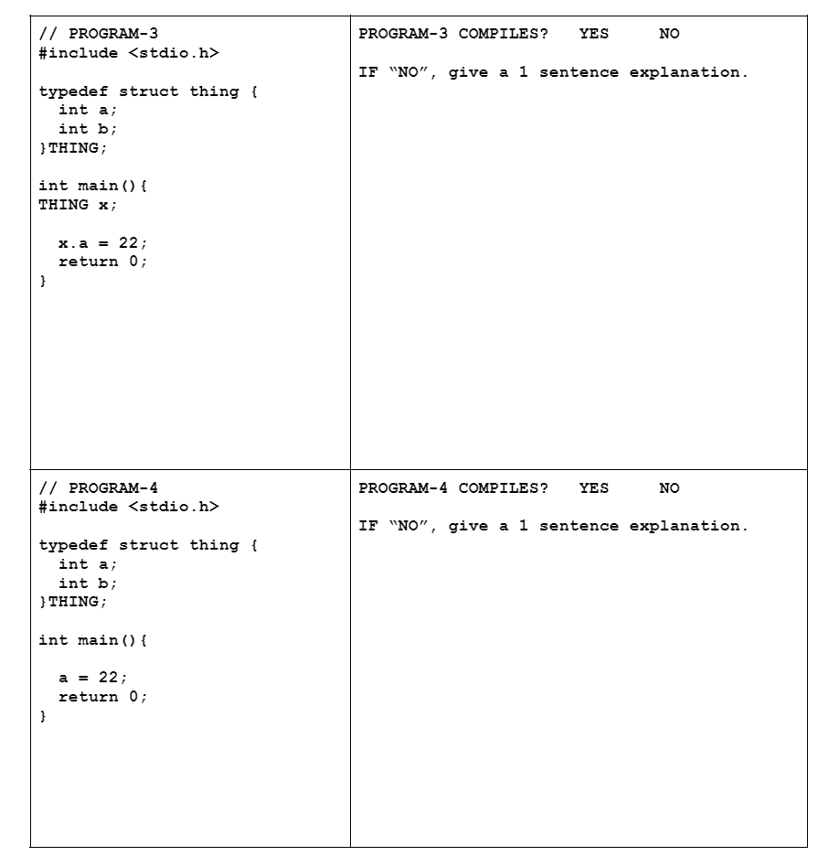 Solved Question 6: for each of the four C programs below and | Chegg.com