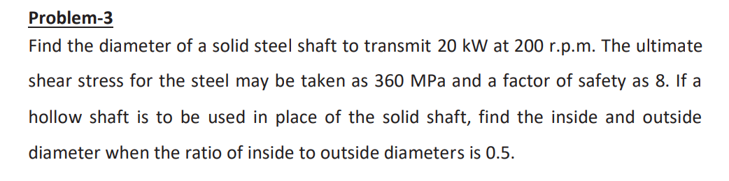 Solved Problem-3 Find the diameter of a solid steel shaft to | Chegg.com