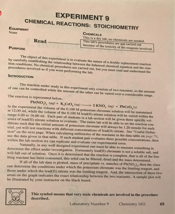 Solved: EXPERIMENT 9 CHEMICAL REACTIONS: STOICHIOMETRY EQU... | Chegg.com
