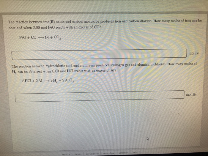 Solved The reaction between iron (II) oxide and carbon