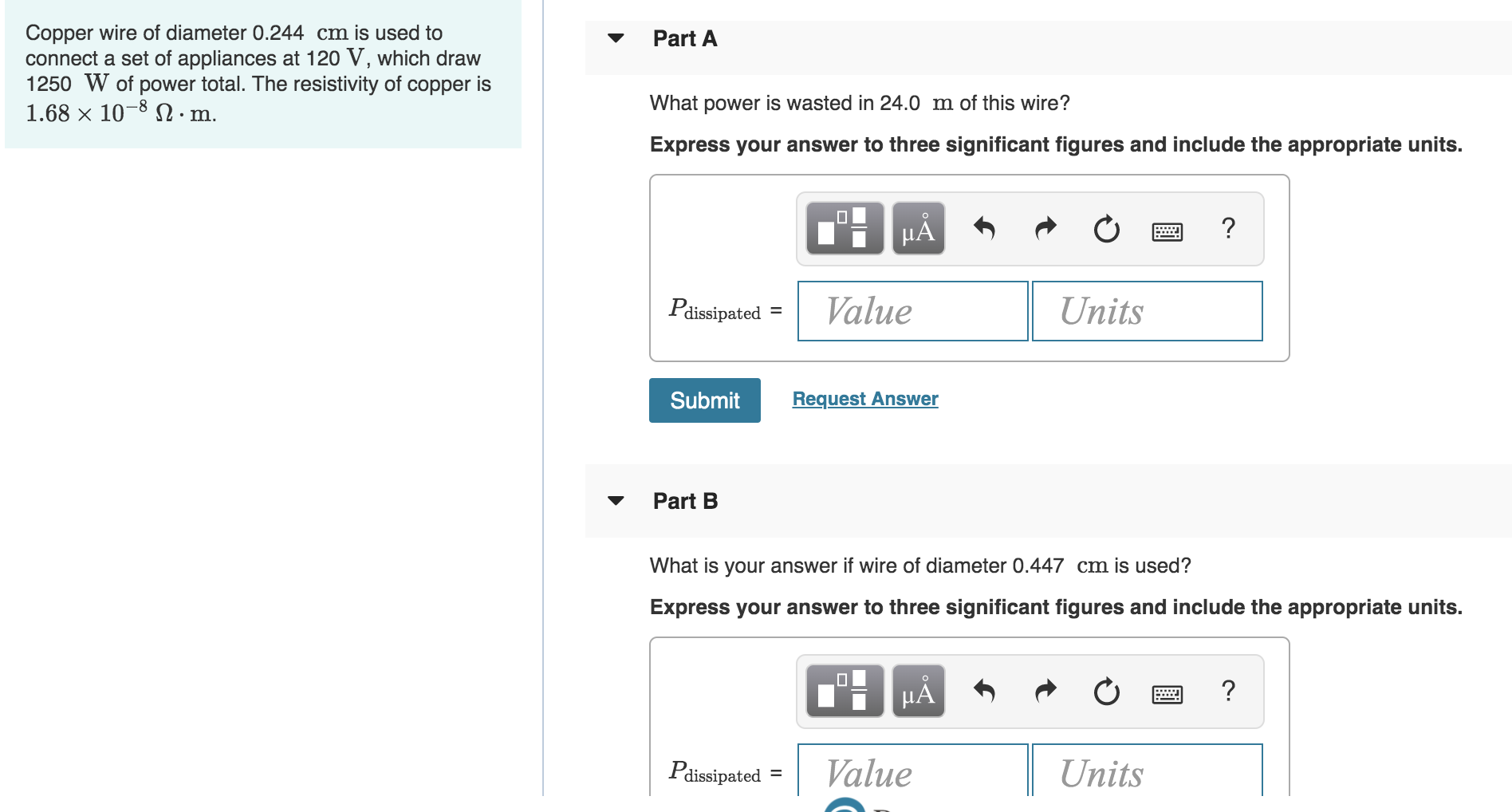 Solved Part A Copper wire of diameter 0.244 cm is used to