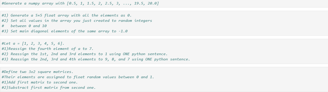 Solved #Generate a numpy array with [0.5, 1, 1.5, 2, 2.5, 3, | Chegg.com