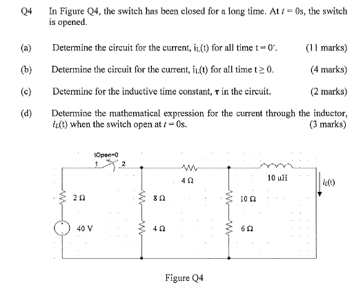 Solved Q4 In Figure Q4, the switch has been closed for a | Chegg.com