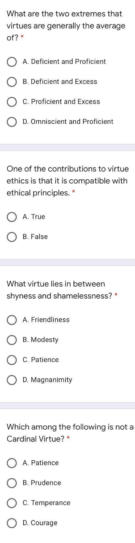What are the two extremes that virtues are generally | Chegg.com
