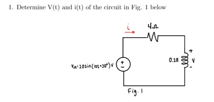 Solved 1. Determine V(t) and i(t) of the circuit in Fig. 1 | Chegg.com