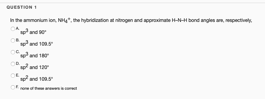 Solved Question 1 In The Ammonium Ion Nh4 The 7792