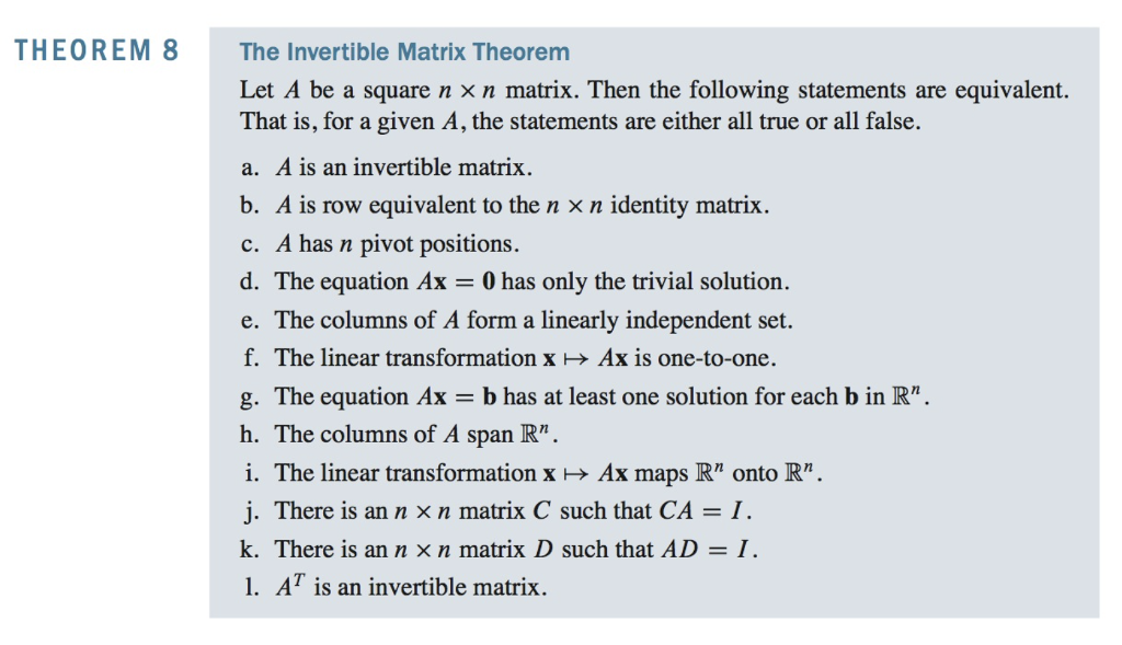 Solved This is the invertible matrix theorem. Could someone