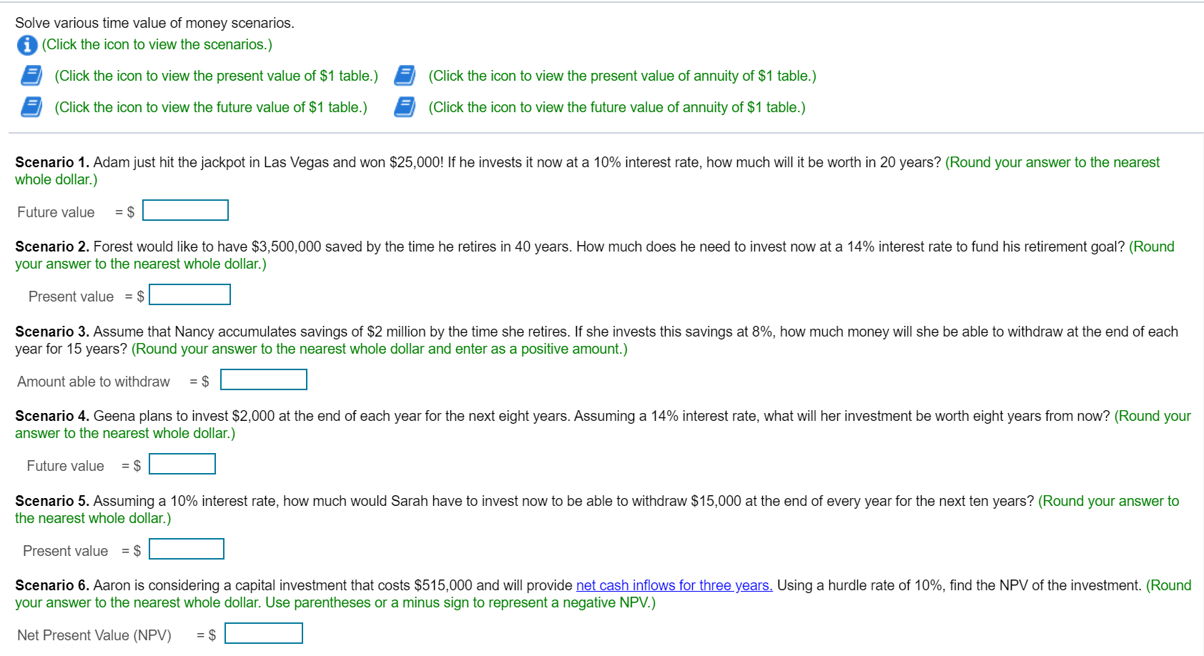 Solved Solve various time value of money scenarios. (Click | Chegg.com