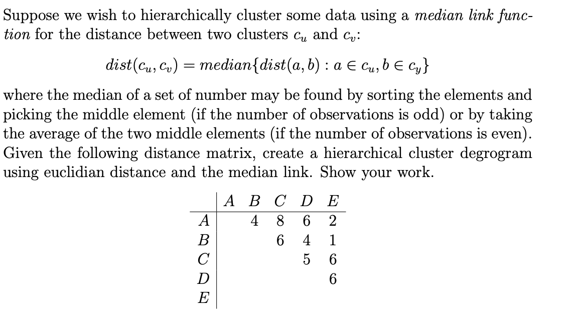 Suppose we wish to hierarchically cluster some data | Chegg.com