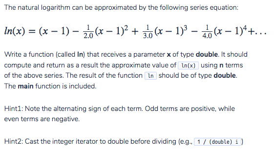 Solved C Coding No Math Libarry Include Double Ln Double Chegg Com