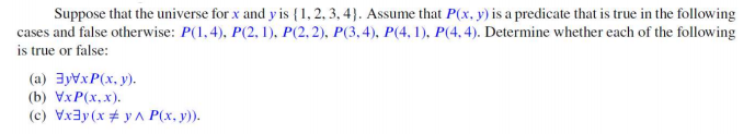 Solved Suppose that the universe for x and y is {1,2,3,4). | Chegg.com