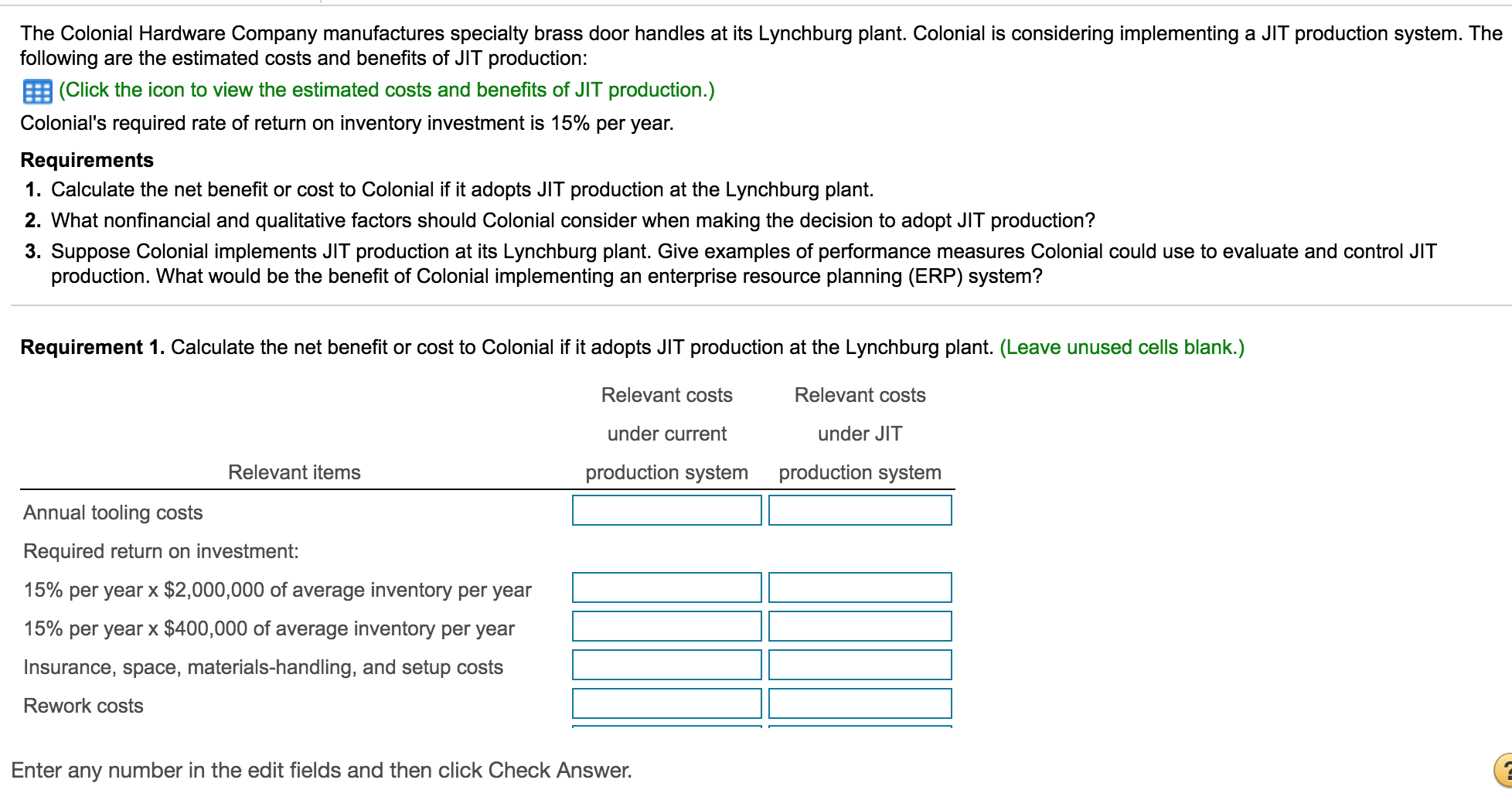 The Colonial Hardware Company manufactures specialty