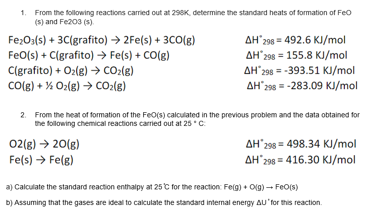 Solved From the following reactions carried out at 298K, | Chegg.com