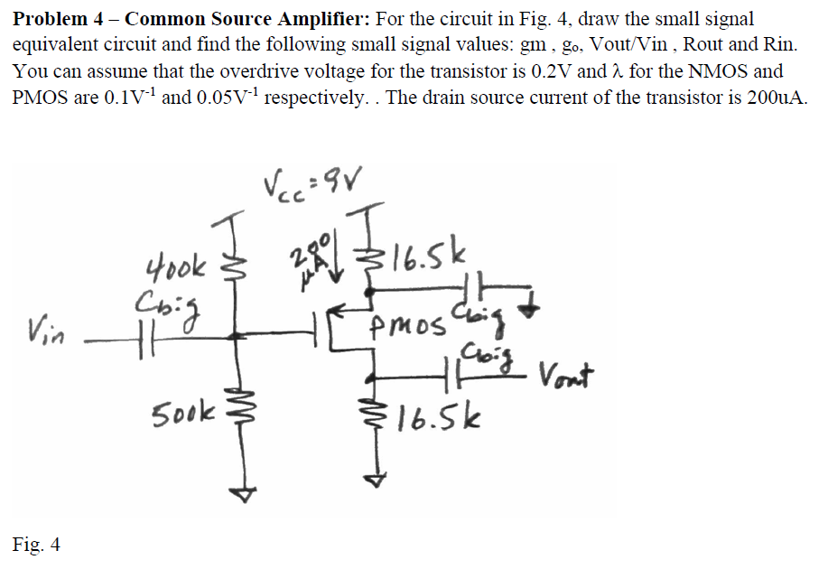 Solved Problem 4 - Common Source Amplifier: For the circuit | Chegg.com