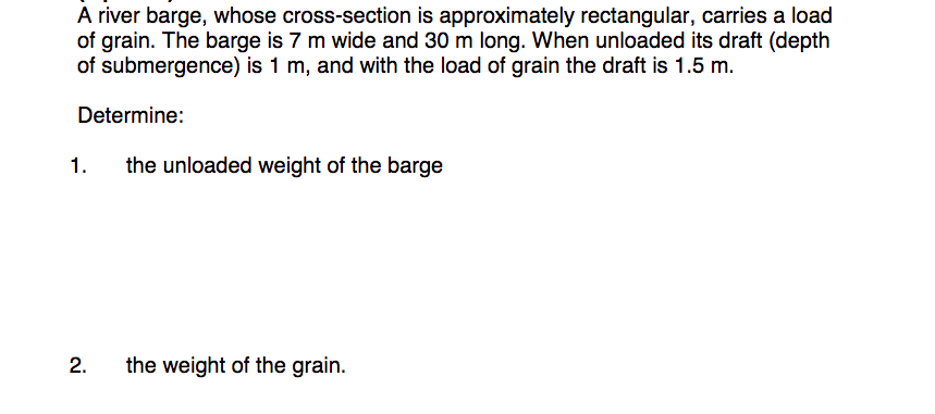 Solved A River Barge, Whose Cross-section Is Approximately | Chegg.com