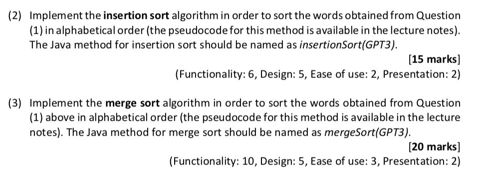 Solved Help implementing algorithms such as insertion sort | Chegg.com