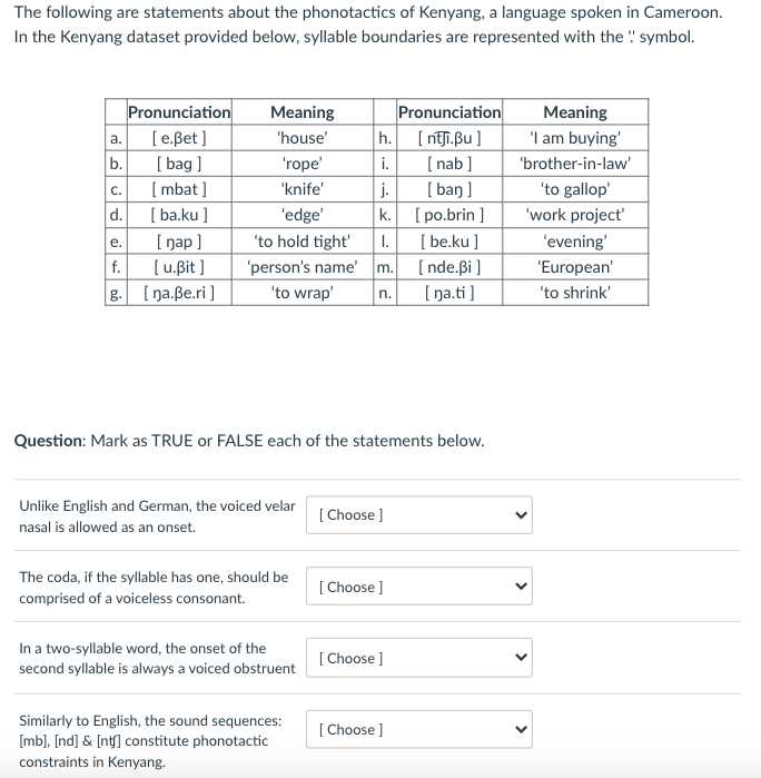 The Following Are Statements About The Phonotactics Chegg Com