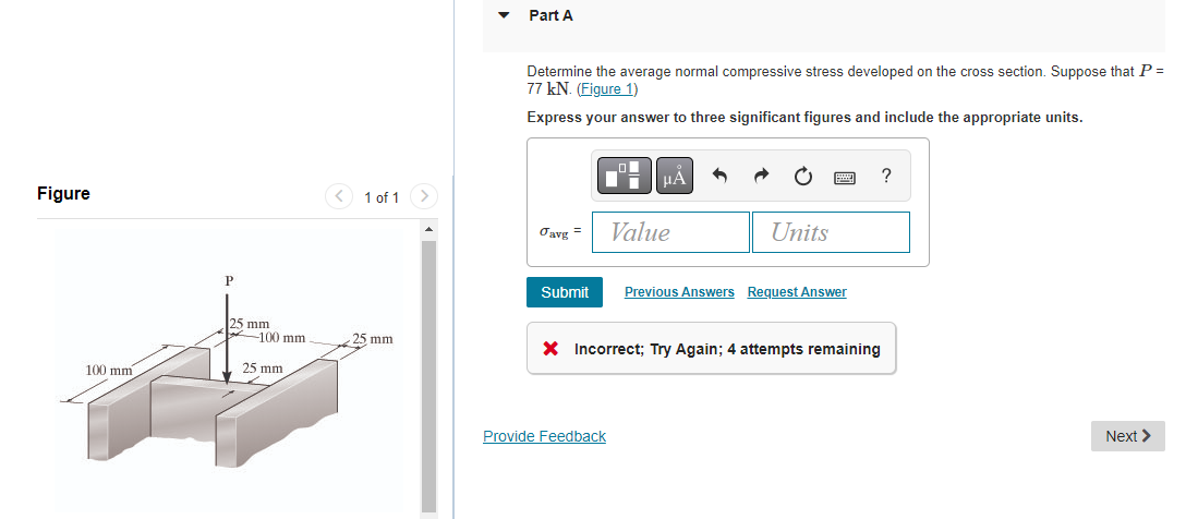 Solved Determine the average normal compressive stress | Chegg.com
