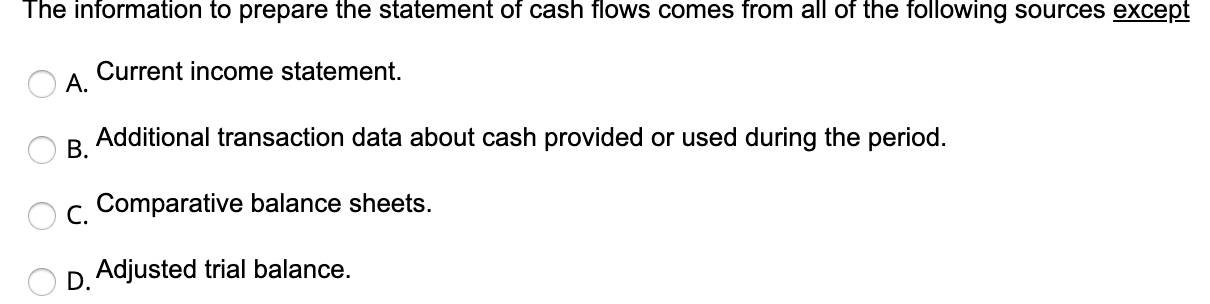 Which One Of The Following Is A Source Of Cash Solved The information to prepare the statement of cash | Chegg.com