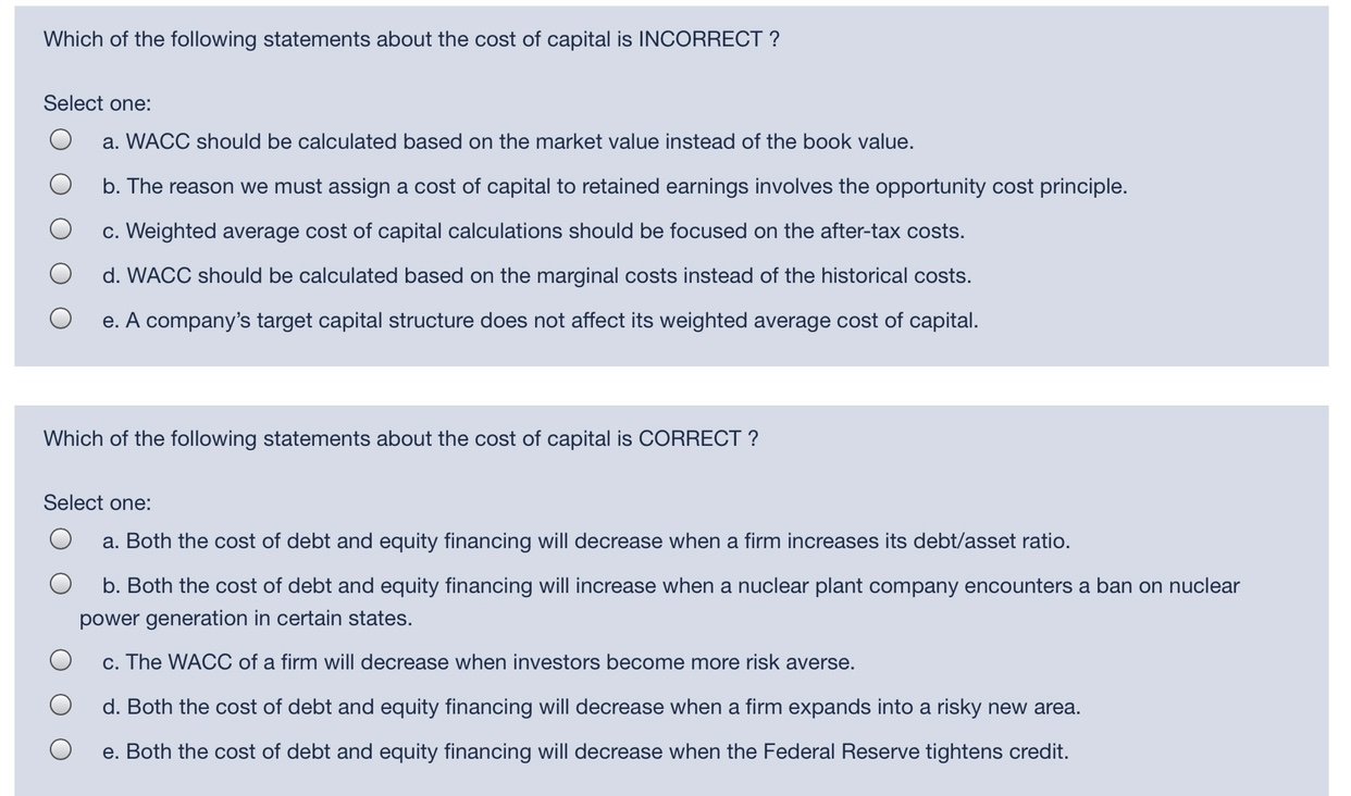 Solved Which of the following statements about the cost of