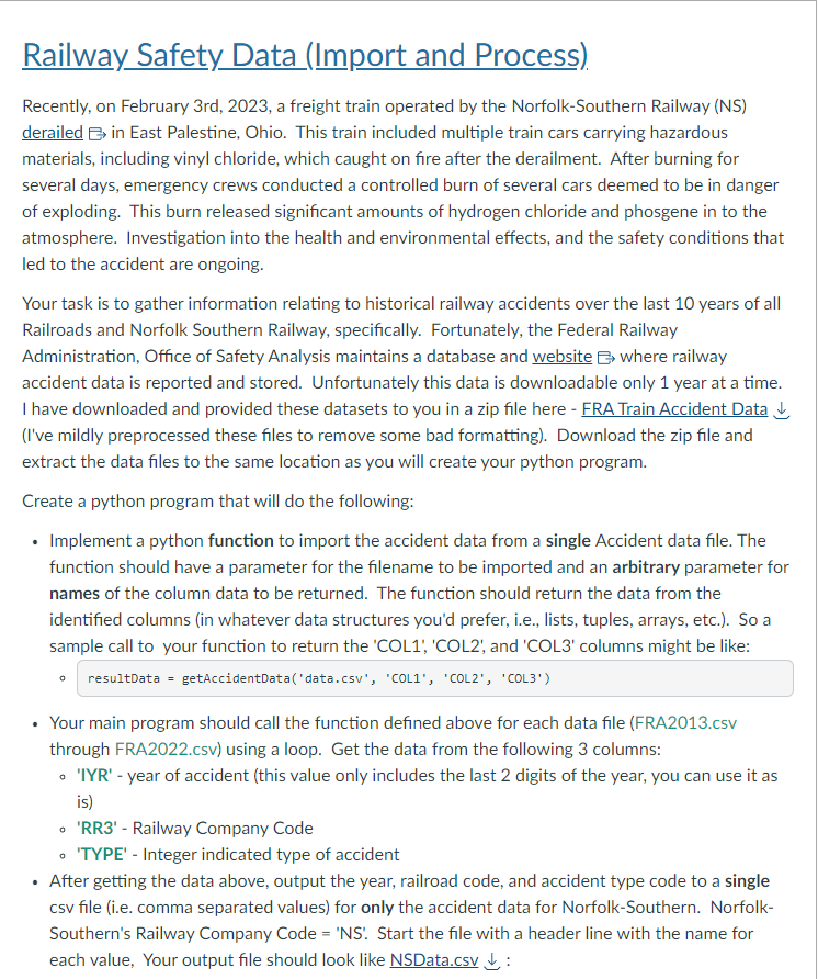 Solved Railway Safety Data (Import and Process). Recently, | Chegg.com