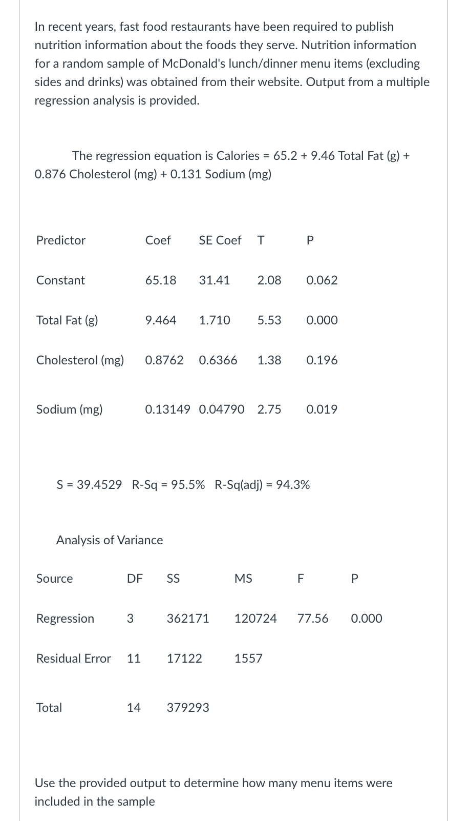 Solved a) Use the provide output to determine how many menu | Chegg.com