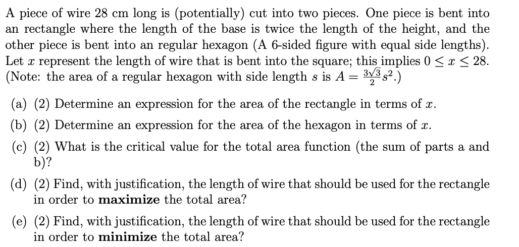 Solved A piece of wire 28 cm long is (potentially) cut into | Chegg.com