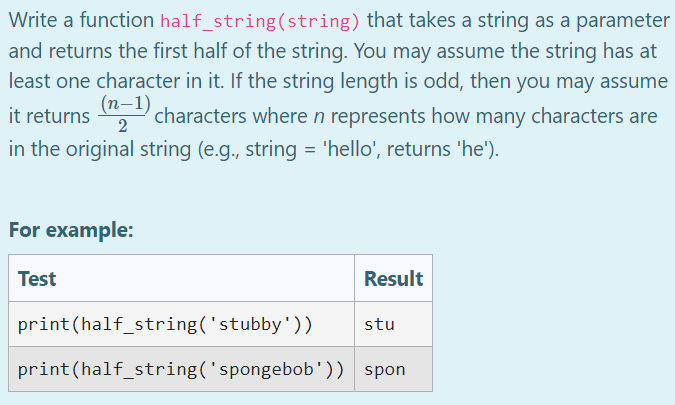 half string in python assignment expert