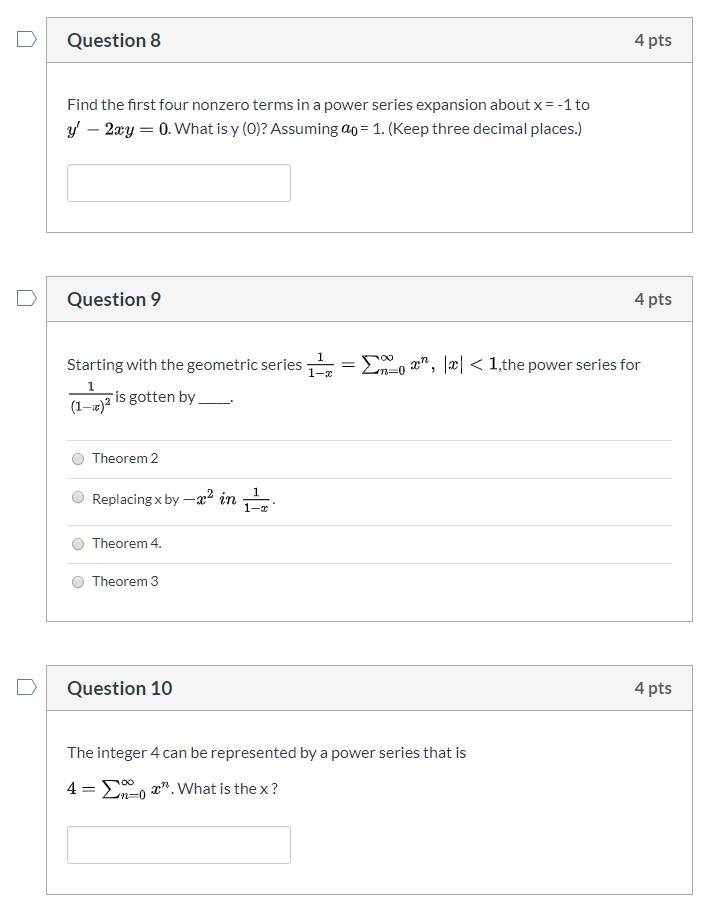 Solved Question 8 4 pts Find the first four nonzero terms in | Chegg.com