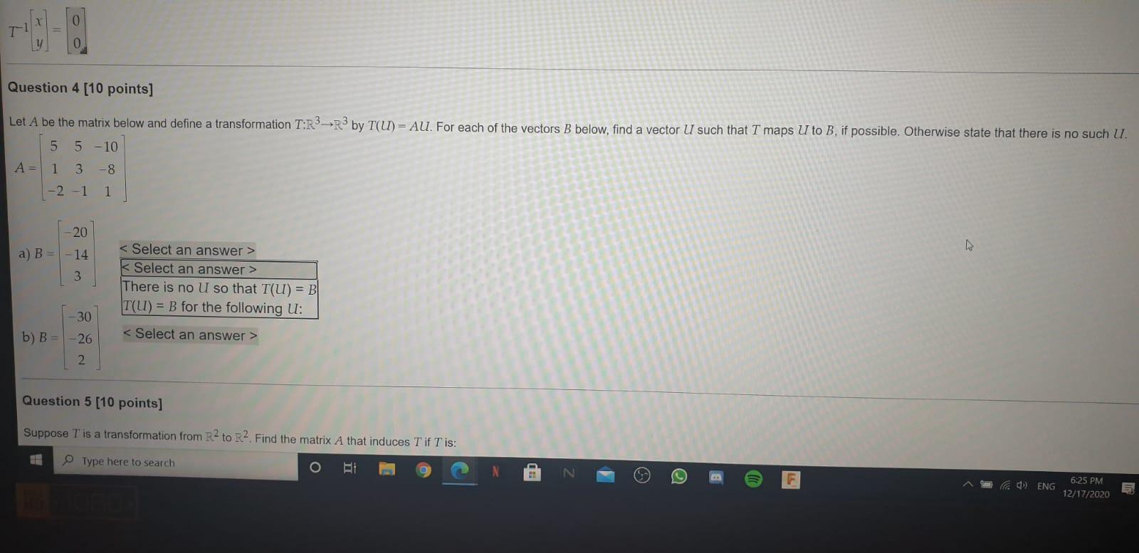 Solved T Question 4 (10 points] Let A be the matrix below | Chegg.com