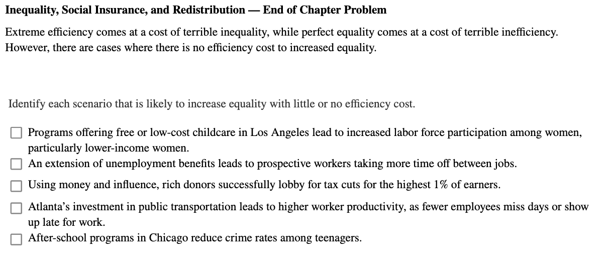 Solved Inequality, Social Insurance, and Redistribution — | Chegg.com
