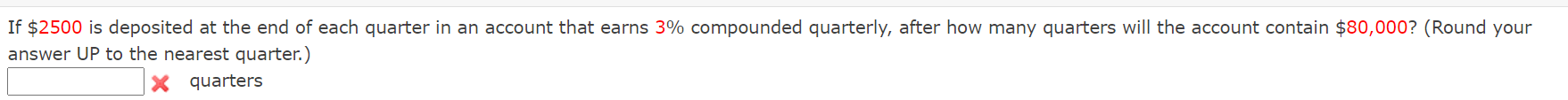 Solved If $2500 is deposited at the end of each quarter in | Chegg.com