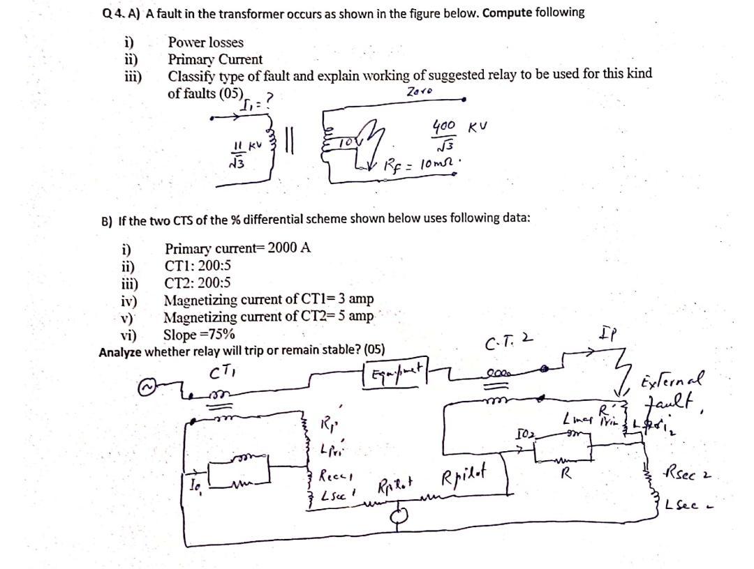 Solved Q4.A) A Fault In The Transformer Occurs As Shown In | Chegg.com