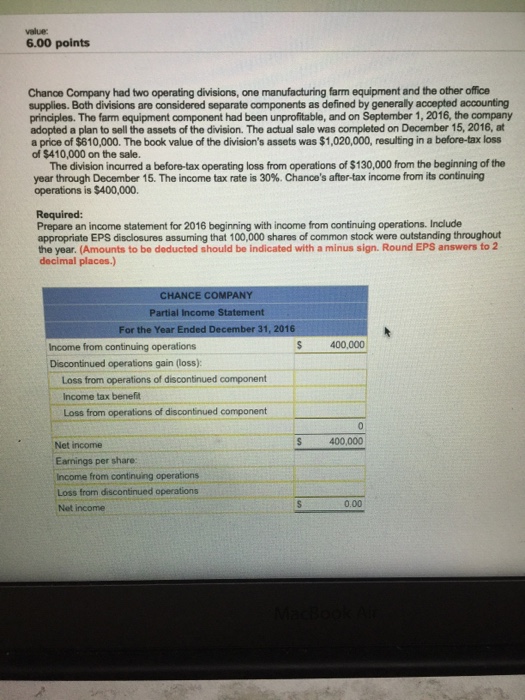 Solved Chance Company had two operating divisions, one