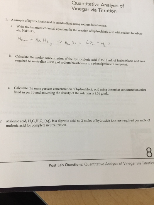 Solved A Sample Of Hydrochloric Acid Is Standardized Using 6777