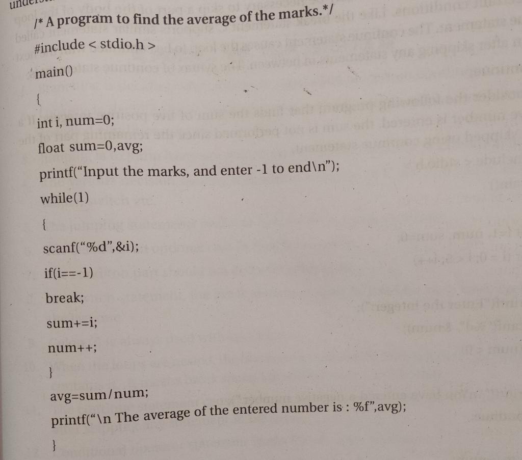 Solved un /* A program to find the average of the marks.*/ | Chegg.com