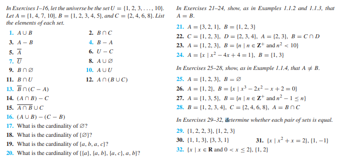 Solved In Exercises 1-16, let the universe be the set | Chegg.com