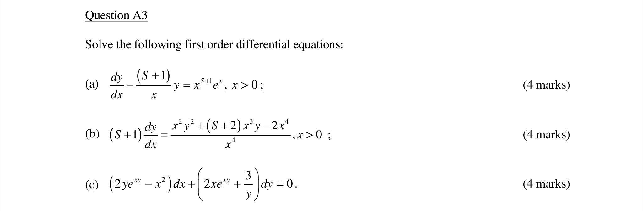 Solved Question A3 Solve The Following First Order