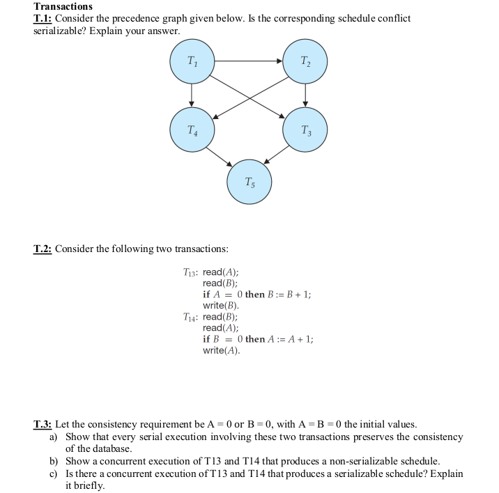 Solved Transactions T.1: Consider The Precedence Graph Given | Chegg.com