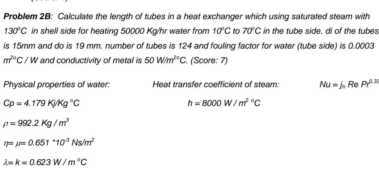 Solved Problem 2B: Calculate the length of tubes in a heat | Chegg.com