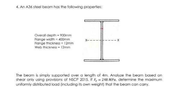 Solved 4. An A36 steel beam has the following properties: | Chegg.com
