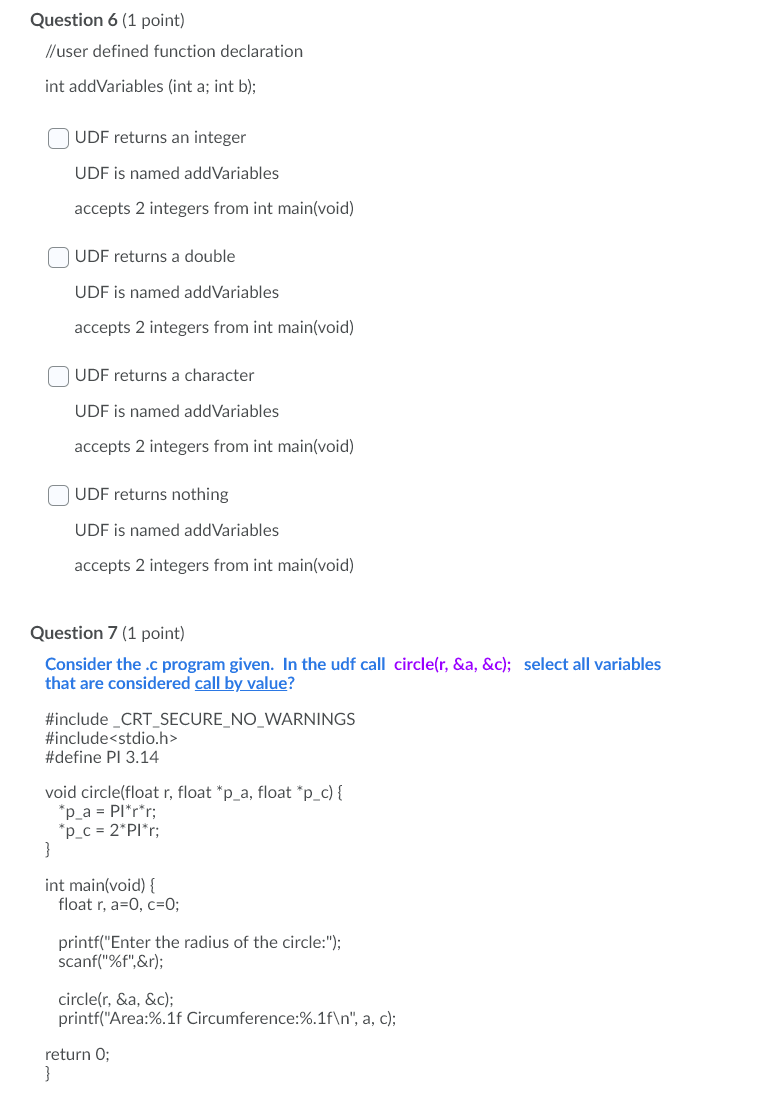 1309102 | user defined functions | python | computer... Solved Question 6 (1 point) //user defined function | Chegg.com