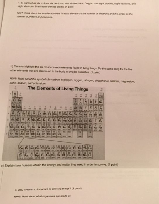 Solved 1. a) Carbon has six protons, six neutrons, and six | Chegg.com